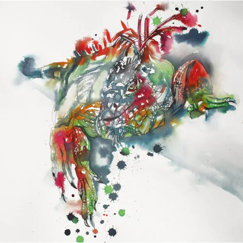 Pen and wash painting of an iguana