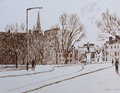 Queens Square Bristol after snow 1992