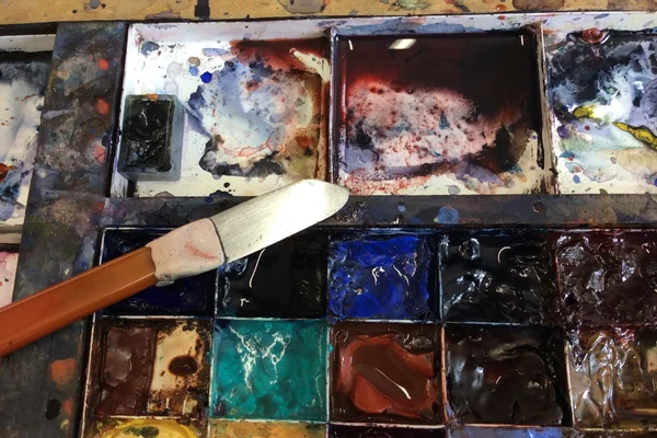 Watercolour paints in palette
